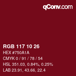 颜色代码: RGB 117 10 26 | qconv.com