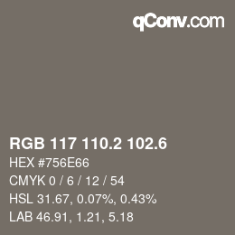 カラーコード: RGB 117 110.2 102.6 | qconv.com