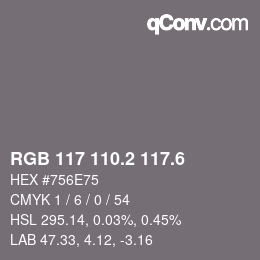 カラーコード: RGB 117 110.2 117.6 | qconv.com