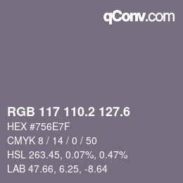 カラーコード: RGB 117 110.2 127.6 | qconv.com