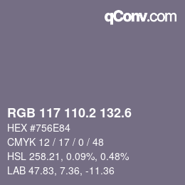 カラーコード: RGB 117 110.2 132.6 | qconv.com