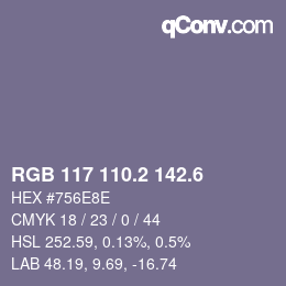 カラーコード: RGB 117 110.2 142.6 | qconv.com