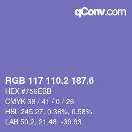 カラーコード: RGB 117 110.2 187.6 | qconv.com