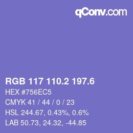 カラーコード: RGB 117 110.2 197.6 | qconv.com
