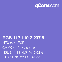 カラーコード: RGB 117 110.2 207.6 | qconv.com