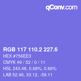 カラーコード: RGB 117 110.2 227.6 | qconv.com