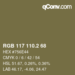 カラーコード: RGB 117 110.2 68 | qconv.com