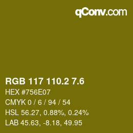 カラーコード: RGB 117 110.2 7.6 | qconv.com