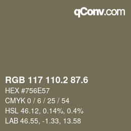 カラーコード: RGB 117 110.2 87.6 | qconv.com