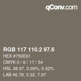 カラーコード: RGB 117 110.2 97.6 | qconv.com