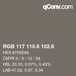 カラーコード: RGB 117 110.6 102.6 | qconv.com
