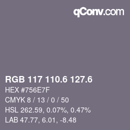 カラーコード: RGB 117 110.6 127.6 | qconv.com