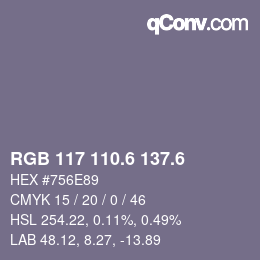 カラーコード: RGB 117 110.6 137.6 | qconv.com
