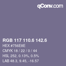 カラーコード: RGB 117 110.6 142.6 | qconv.com