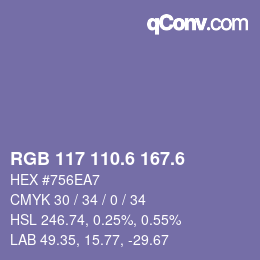 カラーコード: RGB 117 110.6 167.6 | qconv.com