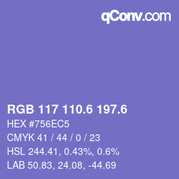 カラーコード: RGB 117 110.6 197.6 | qconv.com