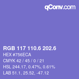 カラーコード: RGB 117 110.6 202.6 | qconv.com