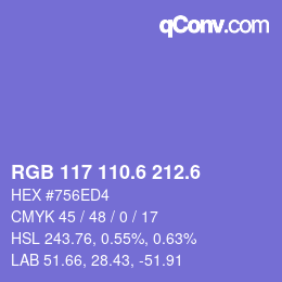 カラーコード: RGB 117 110.6 212.6 | qconv.com