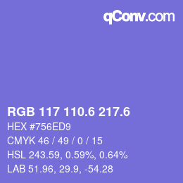 カラーコード: RGB 117 110.6 217.6 | qconv.com