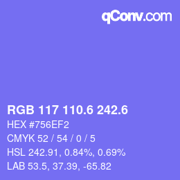 カラーコード: RGB 117 110.6 242.6 | qconv.com