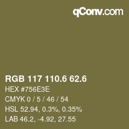 カラーコード: RGB 117 110.6 62.6 | qconv.com