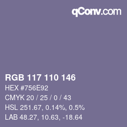 颜色代码: RGB 117 110 146 | qconv.com