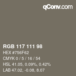 颜色代码: RGB 117 111 98 | qconv.com