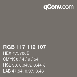 Color code: RGB 117 112 107 | qconv.com