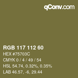 カラーコード: RGB 117 112 60 | qconv.com