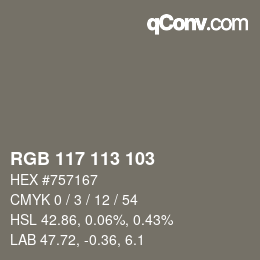 Color code: RGB 117 113 103 | qconv.com