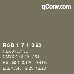 Color code: RGB 117 113 92 | qconv.com