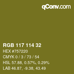 Color code: RGB 117 114 32 | qconv.com