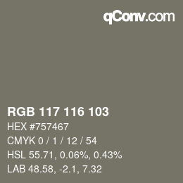 Color code: RGB 117 116 103 | qconv.com