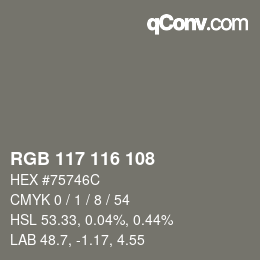 カラーコード: RGB 117 116 108 | qconv.com
