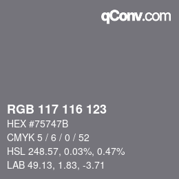 Color code: RGB 117 116 123 | qconv.com