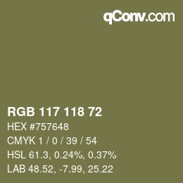 Color code: RGB 117 118 72 | qconv.com