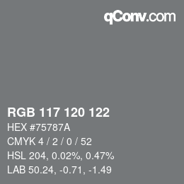 颜色代码: RGB 117 120 122 | qconv.com