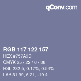 Código de color: RGB 117 122 157 | qconv.com