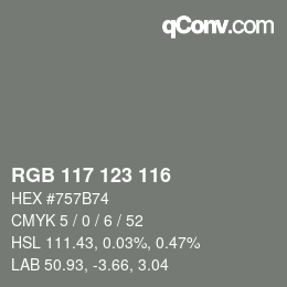 Color code: RGB 117 123 116 | qconv.com