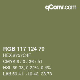 Farbcode: RGB 117 124 79 | qconv.com
