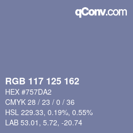 Color code: RGB 117 125 162 | qconv.com