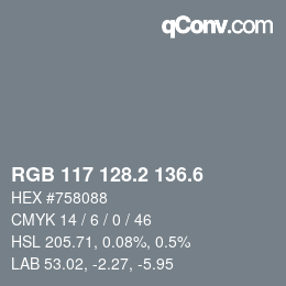 カラーコード: RGB 117 128.2 136.6 | qconv.com