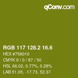 カラーコード: RGB 117 128.2 16.6 | qconv.com