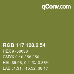 カラーコード: RGB 117 128.2 54 | qconv.com