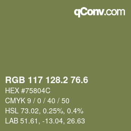 カラーコード: RGB 117 128.2 76.6 | qconv.com