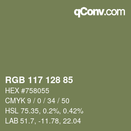 カラーコード: RGB 117 128 85 | qconv.com