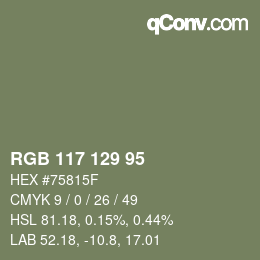 Color code: RGB 117 129 95 | qconv.com