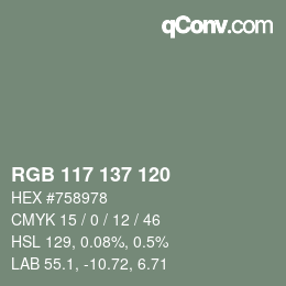 Farbcode: RGB 117 137 120 | qconv.com