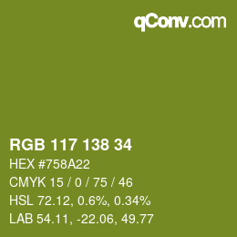 Color code: RGB 117 138 34 | qconv.com