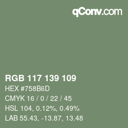 Color code: RGB 117 139 109 | qconv.com